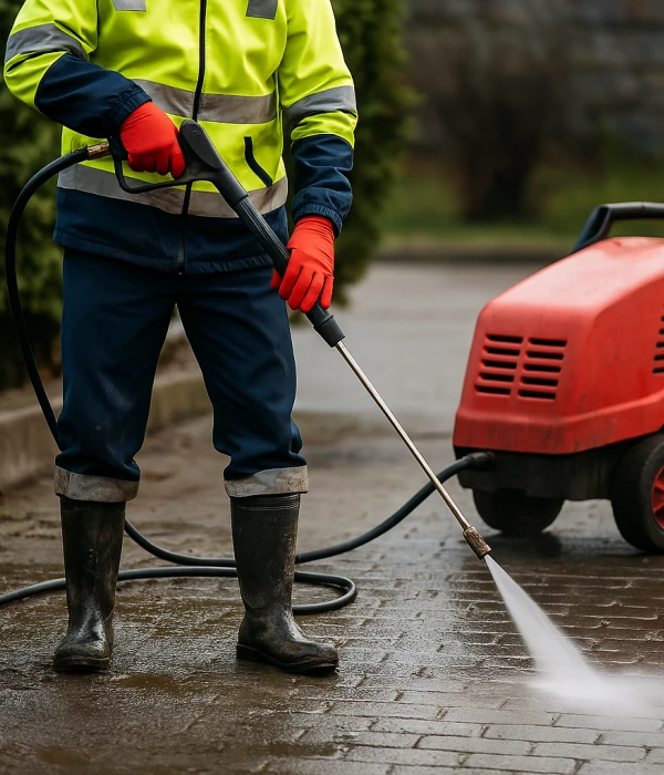 Térkő tisztítás magasnyomású mosóval